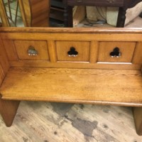 Victorian Solid Oak Church Pew with ﻿Gothic Trefoil Cutaways