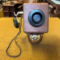 Antique Railway Signal Box Telephone Bakelite, Brass and Wood