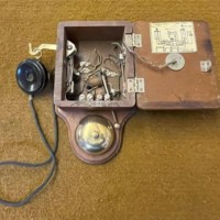 Antique Railway Signal Box Telephone Bakelite, Brass and Wood