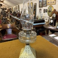 Victorian Gilt Cast Iron Pyramid Based Oil Lamp