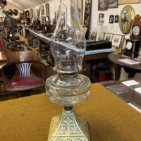 Victorian Gilt Cast Iron Pyramid Based Oil Lamp