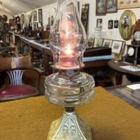 Victorian Gilt Cast Iron Pyramid Based Oil Lamp