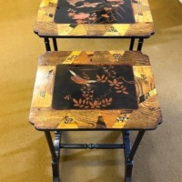 Regency Style Chinoiserie Decorated Satinwood Inlaid Nest of 2 Tables