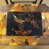 Regency Style Chinoiserie Decorated Satinwood Inlaid Nest of 2 Tables