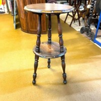 Antique Mahogany Gypsy Table with Turned Legs and Brass Studding