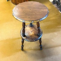 Antique Mahogany Gypsy Table with Turned Legs and Brass Studding