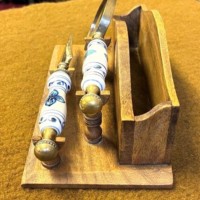 Vintage Letter Rack with Ceramic and Brass Magnifying Glass and Letter Opener