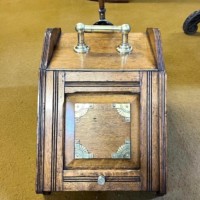 Arts & Crafts English Oak and Brass Coal Purdonium by S Hall & Son Cabinet & Brass Founders Birmingham