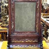 Antique Chinese Rosewood and Brass Table Screen