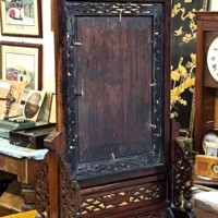 Antique Chinese Rosewood and Brass Table Screen