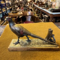 Vintage Cold Painted Spelter Pheasant Match Striker with Wand