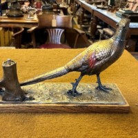 Vintage Cold Painted Spelter Pheasant Match Striker with Wand