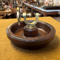 Vintage Hardwood Nut Bowl with Brass Ships Wheel Nut Cracker