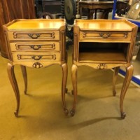 Mid Century Pair of French Louis XVI Style Cherrywood Bedside Night Stand Drawer Units