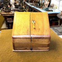 Antique Honey Oak Wedge Shaped Stationery Box