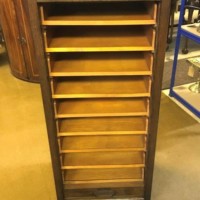 Vintage Dark Oak Tambour Front 9 Drawer Filing Cabinet