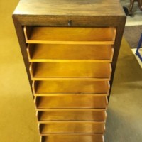 Vintage Dark Oak Tambour Front 9 Drawer Filing Cabinet