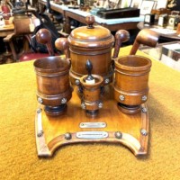 Edwardian Turned Wood Pipe Smokers Set on Tray