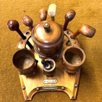 Edwardian Turned Wood Pipe Smokers Set on Tray