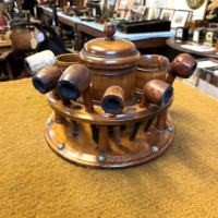 Edwardian Turned Wood Pipe Smokers Set on Tray