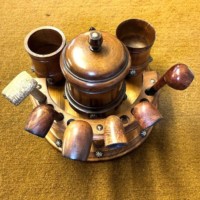 Edwardian Turned Wood Pipe Smokers Set on Tray