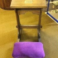 Antique Oak Kneeling Prayer Stool Carved Flowers on Front Panel   Brass Plaque Inscribed "In Memoriam Admiral McAlpine Sept-21st 1923 and Beeza McAlpine Oct-4th 1923"