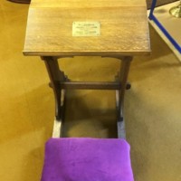 Antique Oak Kneeling Prayer Stool Carved Flowers on Front Panel   Brass Plaque Inscribed "In Memoriam Admiral McAlpine Sept-21st 1923 and Beeza McAlpine Oct-4th 1923"