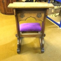 Antique Oak Kneeling Prayer Stool Carved Flowers on Front Panel   Brass Plaque Inscribed "In Memoriam Admiral McAlpine Sept-21st 1923 and Beeza McAlpine Oct-4th 1923"