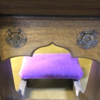 Antique Oak Kneeling Prayer Stool Carved Flowers on Front Panel   Brass Plaque Inscribed "In Memoriam Admiral McAlpine Sept-21st 1923 and Beeza McAlpine Oct-4th 1923"