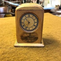 Rare Antique Clock Shaped Mauchline Ware Penny Bank 'Royal Exchange Glasgow'