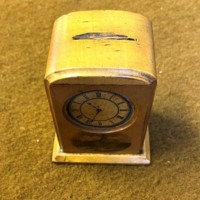 Rare Antique Clock Shaped Mauchline Ware Penny Bank 'Royal Exchange Glasgow'