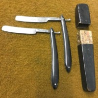 Antique Pair of Rotheram & Bagshaw Cut Throat Razors in Original Leather Bound Double Coffin Box