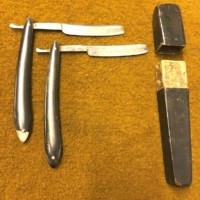 Antique Pair of Rotheram & Bagshaw Cut Throat Razors in Original Leather Bound Double Coffin Box