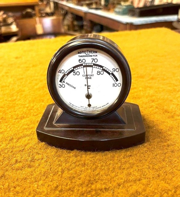 Vintage Rototherm Desktop Thermometer with Brown Bakelite