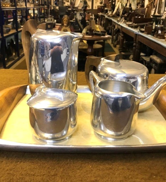 Mid Century Piquot Ware Tea / Coffee Set with Tray