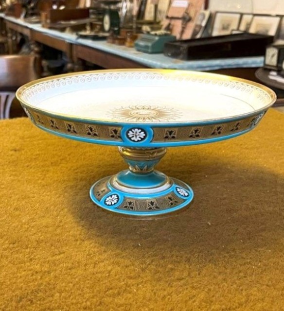 Antique Blue / Gilt Comport / Tazza Cake Stand