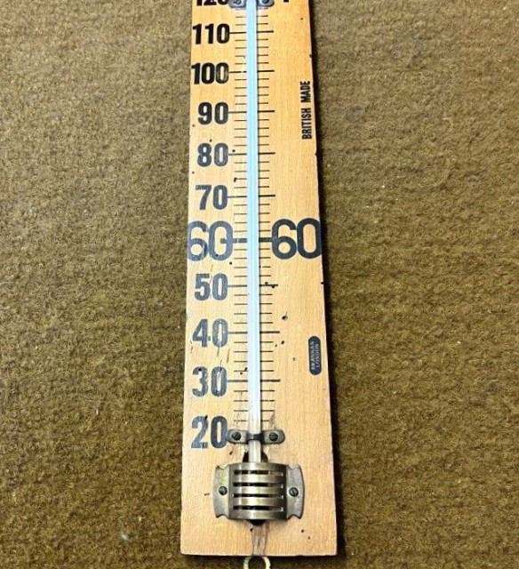 Vintage Large Wooden Factory Thermometer by Brannan London