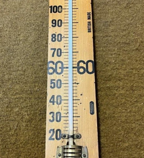 Vintage Large Wooden Factory Thermometer by Brannan London