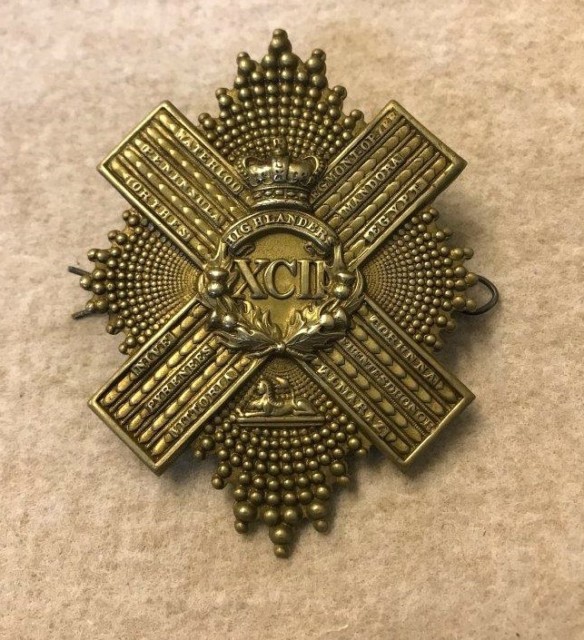 92nd (XCII) Gordon Highlanders Cross Cap Badge