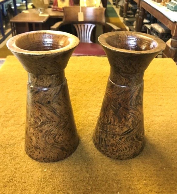 Pair of Wood Effect Papier Mache Vases