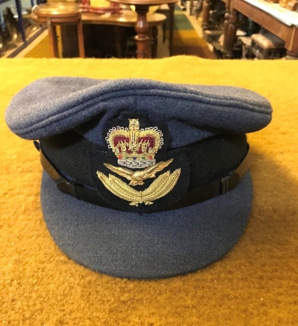 Vintage RAF Officers Peaked Cap Kings Crown Bullion Badge