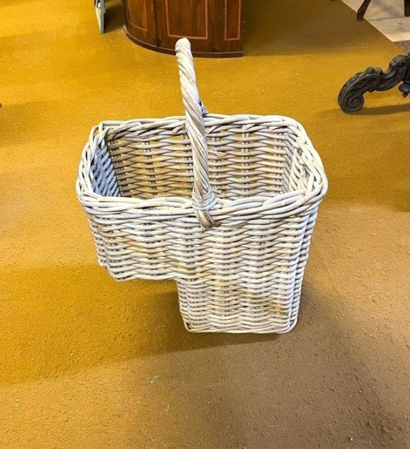 Vintage Grey Rattan Stair Step Washing Basket