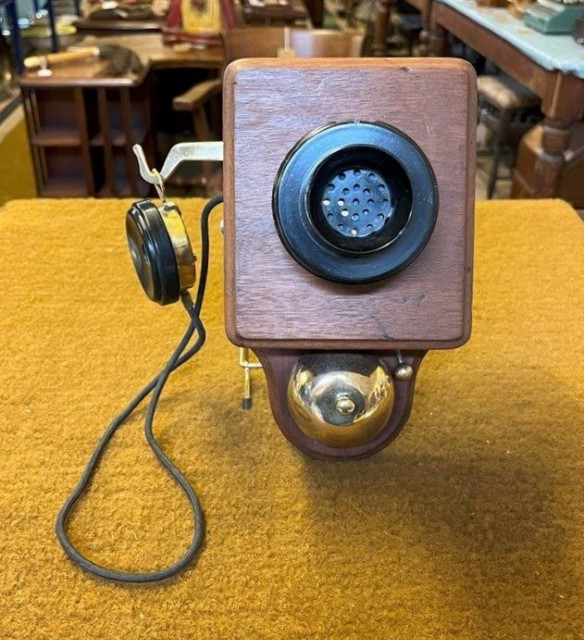 Antique Railway Signal Box Telephone Bakelite, Brass and Wood