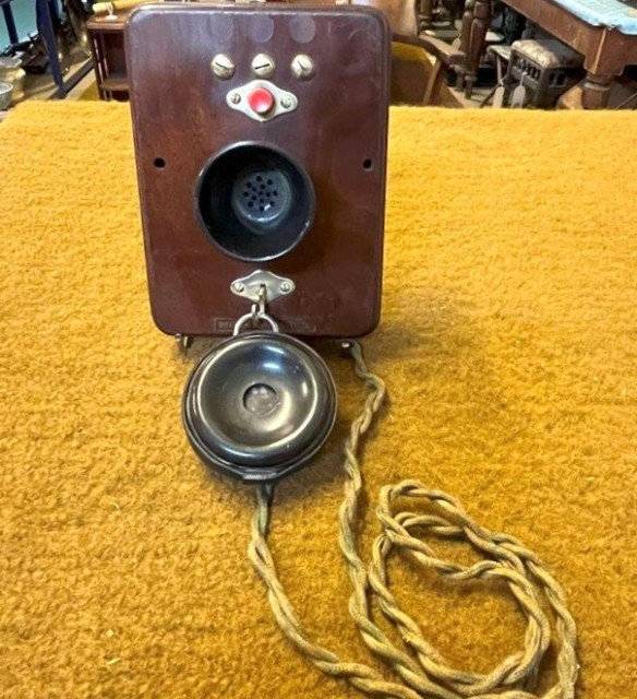 Antique Railway Trackside Telephone Bakelite, Wood and Brass