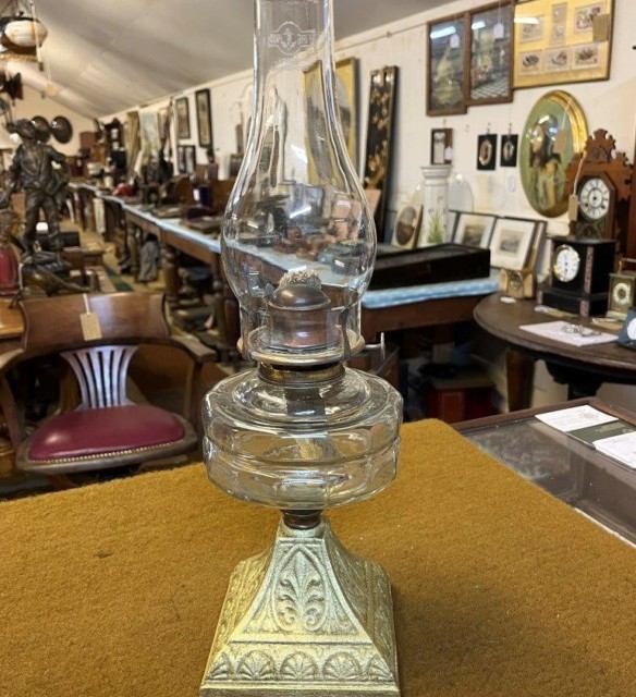 Victorian Gilt Cast Iron Pyramid Based Oil Lamp