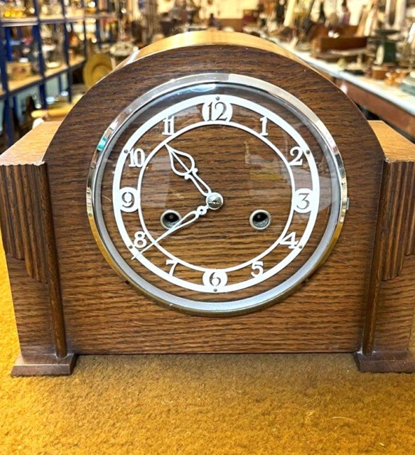 Vintage Art Deco Style Oak Mantle Clock by Smiths Enfield