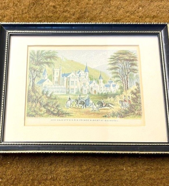 Antique Miniature Print Her Majesty and H.R.H Prince Albert at Balmoral