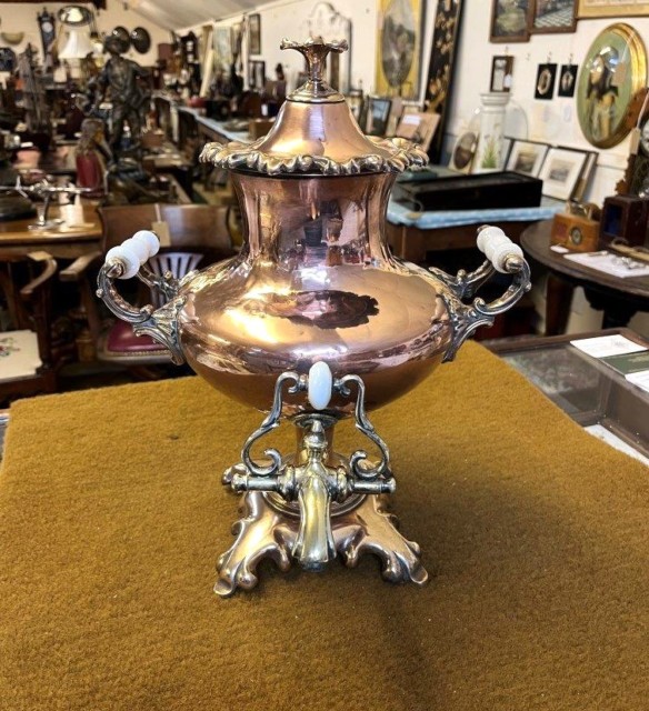 Victorian Copper Brass Samovar Urn with Ceramic Handles