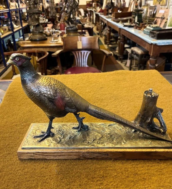 Vintage Cold Painted Spelter Pheasant Match Striker with Wand