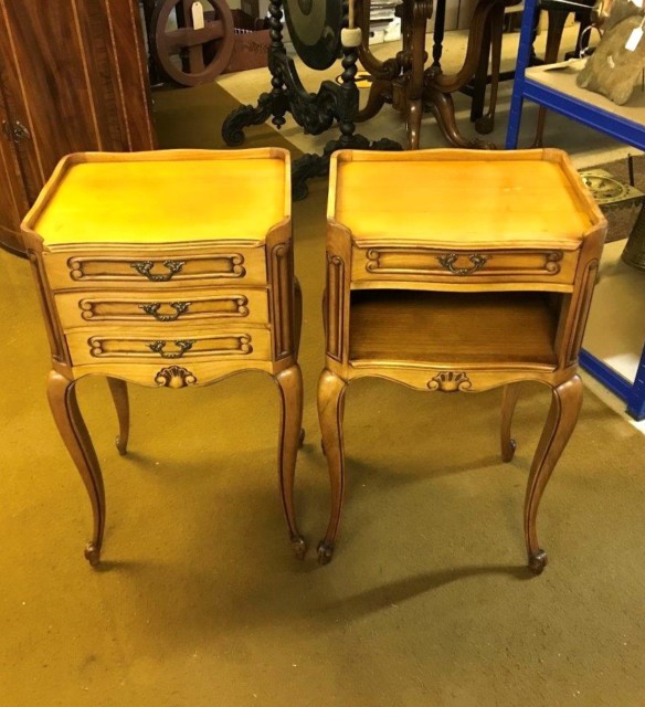 Mid Century Pair of French Louis XVI Style Cherrywood Bedside Night Stand Drawer Units